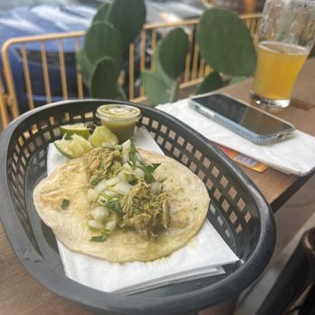 Lazarus Brewing - Pollo Verde Taco on flour tortilla - Breweries Near Me - Austin, Texas Lazarus Brewing - Pollo Verde Taco on flour tortilla - Breweries Near Me - Austin, Texas