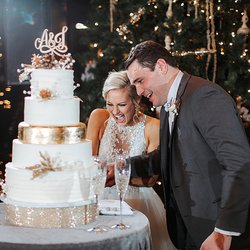 Sugar Beats Bake Shop - 5-tier buttercream and gold wedding cake