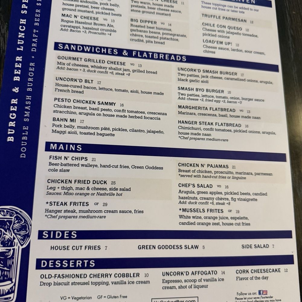 UnCork'd Kitchen & Bar  - Food menu - Cocktail Bars Near Me - Tucson, Arizona