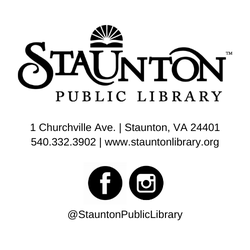 Staunton Public Library - Library logo, address, and phone number.