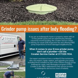Covalen Service Center - Free E/One grinder pump inspections for flood-damaged Indianapolis properties through October 30, 2026. Schedule yours today!