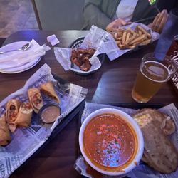 Joe’s Pub & Grill - New Albany - 12 Grilled Boneless Wings and fries, Santa Fe Egg Rolls, Grilled Cheese with Tomato Bisque. Everything was VERY GOOD!