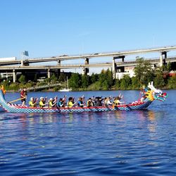 Colorful dragon boat practicing for the race!