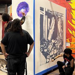 D3 Arts - Youth artists collaboratively work on their mural for a monthly sober art exhibition, 2024