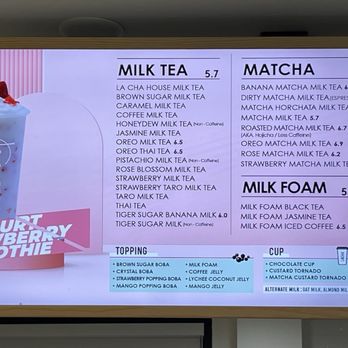 La Cha x The Bowl - Menu as of 1/26/24 - Bubble Tea Near Me - Torrance, California La Cha x The Bowl - Menu as of 1/26/24 - Bubble Tea Near Me - Torrance, California