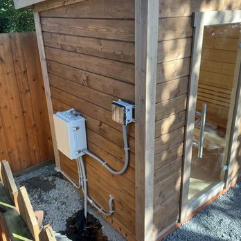 Huckleberry Electric - Exterior of fully installed sauna and circuit - Electricians Near Me - Edmonds, Washington Huckleberry Electric - Exterior of fully installed sauna and circuit - Electricians Near Me - Edmonds, Washington