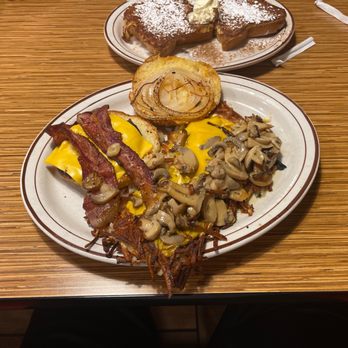 The Flameburger - Bacon Cheese Flame and Hash Browns with cheese and mushrooms. - Burgers Near Me - Little Canada, Minnesota The Flameburger - Bacon Cheese Flame and Hash Browns with cheese and mushrooms. - Burgers Near Me - Little Canada, Minnesota