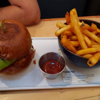 Nami Kaze - Ahi burger with marinara sauce & fries. So good! - Japanese Near Me - Honolulu, Hawaii