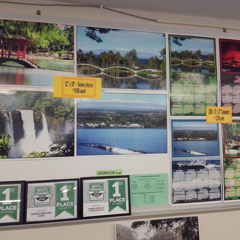 Hawaii Printing Corporation - Some reviews, personal calendars and posters prices for review. - Customized Merchandise Near Me - Hilo, Hawaii Hawaii Printing Corporation - Some reviews, personal calendars and posters prices for review. - Customized Merchandise Near Me - Hilo, Hawaii
