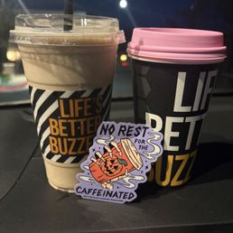 Vanilla banana coffee shake , sticker day!, and a drip coffee!