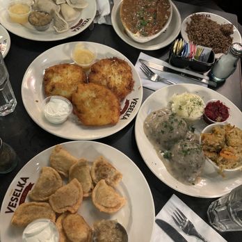 Veselka - Classic Pierogi 8* Potato Pancake Plate Meat Plate Combo - Ukrainian Near Me - New York, New York Veselka - Classic Pierogi 8* Potato Pancake Plate Meat Plate Combo - Ukrainian Near Me - New York, New York