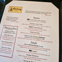 Alchemy Bistro and Wine Bar - Menu with gf pasta