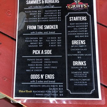 Griff's BBQ & Grill - Menu at Griff's in Copperopolis (www.griffsbbqngrill.com) - American Near Me - Copperopolis, California