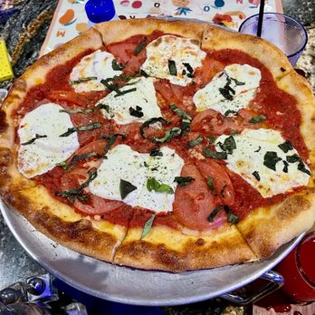 By The Bay - "Margherita" (tomato sauce, garlic, fresh mozzarella, tomato slices, topped with extra virgin olive oil & basil) - Breweries Near Me - East Lyme, Connecticut By The Bay - "Margherita" (tomato sauce, garlic, fresh mozzarella, tomato slices, topped with extra virgin olive oil & basil) - Breweries Near Me - East Lyme, Connecticut