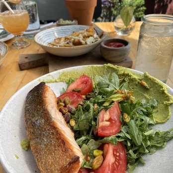Terrain Cafe - Truffle fries and arugula salad with salmon... delicious! - New American Near Me - Westport, Connecticut Terrain Cafe - Truffle fries and arugula salad with salmon... delicious! - New American Near Me - Westport, Connecticut