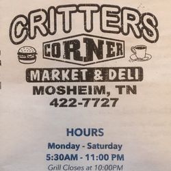 Critters Corner - Menu