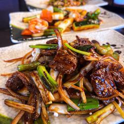 Ichiban - Insta: @mmmashterchef Mongolian Beef, garlic shrimp, and basil chicken