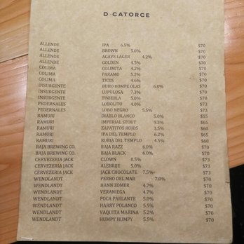 D-Catorce - Menu - Pubs Near Me - Tijuana, BCN