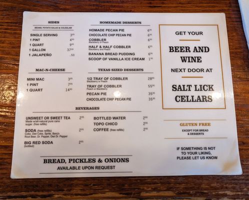 Menu photo 7 The Salt Lick BBQ Driftwood, TX Menu photo 7 The Salt Lick BBQ Driftwood, TX