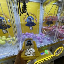 Coin basket & some claw machines. It ranges from small round capsules, food items, and a variety of stuff animals and keychains!