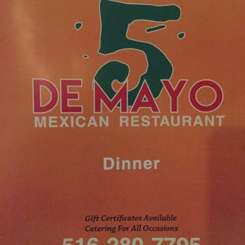 5 De Mayo Mexican Restaurant - Menu cover. - Mexican Near Me - Westbury, New York