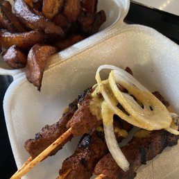 Beef soya sticks and dodo (fried plantains) Beef soya sticks and dodo (fried plantains)