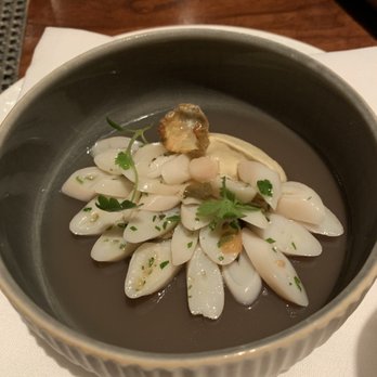 Maison Boulud - Razor clams appetizer - French Near Me - Montreal, Quebec Maison Boulud - Razor clams appetizer - French Near Me - Montreal, Quebec
