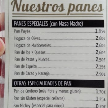 Panaria - Carta de panes - Desserts Near Me - Zaragoza, Z