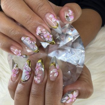 Tips N' Toes - Fill-in, pointed almond shape, Cat-Eye, gold chrome, Cherry Blossoms, ombre petals, Gold caviar beads, - Nail Salons Near Me - Dacula, Georgia Tips N' Toes - Fill-in, pointed almond shape, Cat-Eye, gold chrome, Cherry Blossoms, ombre petals, Gold caviar beads, - Nail Salons Near Me - Dacula, Georgia