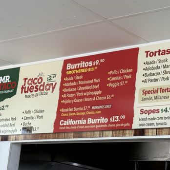 Mr. Taco - Inside menu special deals for Tuesdays. - Mexican Near Me - Centennial, Colorado