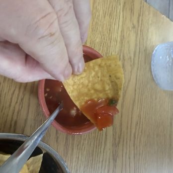 Mama Chus - Close-up of chip w/ salsa. - Mexican Near Me - Orem, Utah