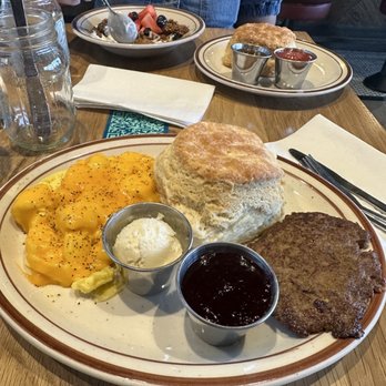 Denver Biscuit Co. - Centennial - 3 double & in the back you can see the granola bowl & biscuit - Breakfast & Brunch Near Me - Centennial, Colorado
