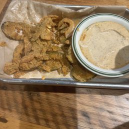 Fried pickles appetizer ( we ate half already ) Fried pickles appetizer ( we ate half already )