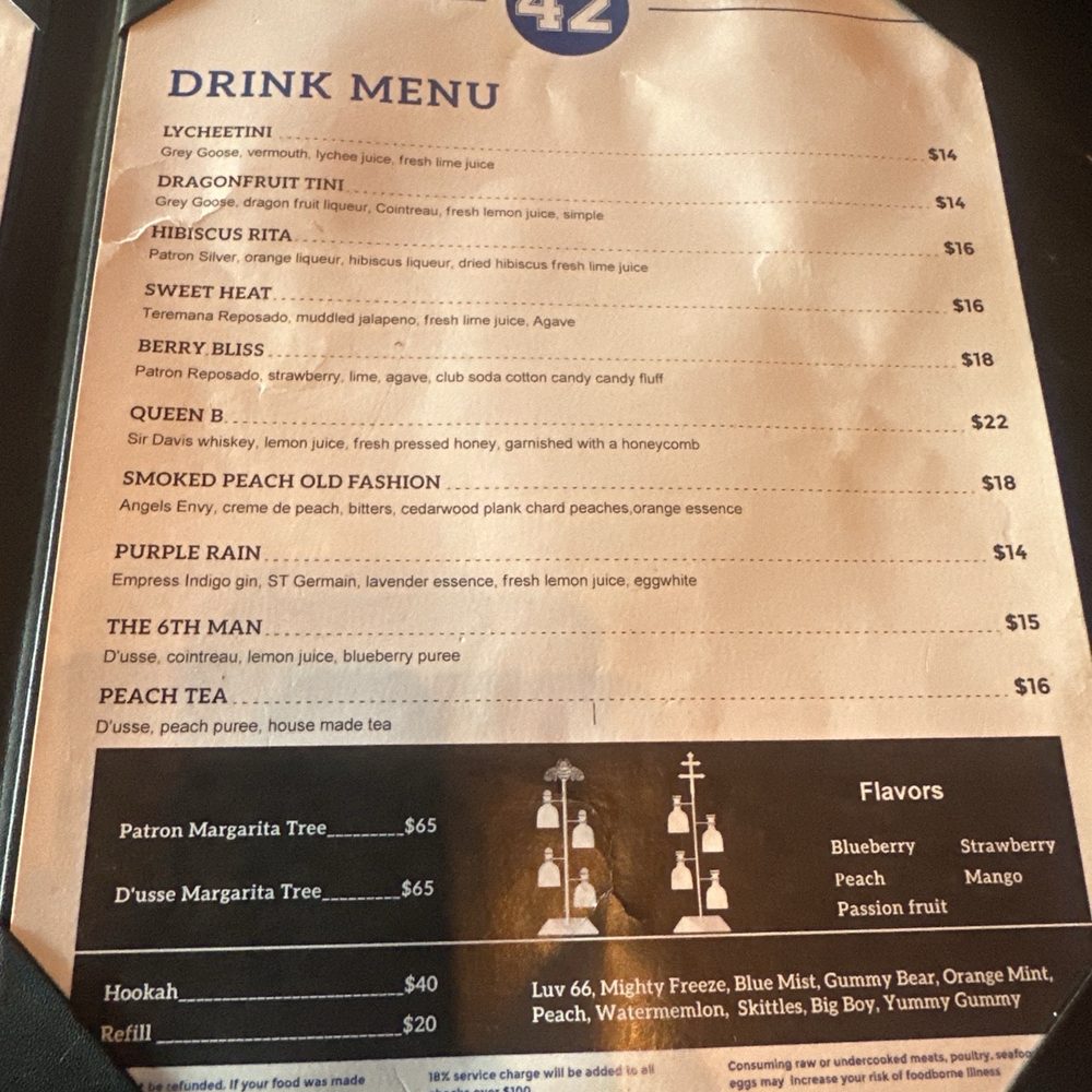 42 Bar And Grill - Drink menu - Hookah Bars Near Me - Atlanta, Georgia