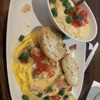 Another Broken Egg Cafe - Lobster and Brie Omelette, English muffins, cans city grits. - Breakfast & Brunch Near Me - Auburn, Alabama Another Broken Egg Cafe - Lobster and Brie Omelette, English muffins, cans city grits. - Breakfast & Brunch Near Me - Auburn, Alabama