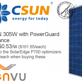 RENVU Solar Equipment Distribution - RENVU is offering a fire sale on the remaining 15,000 CSUN 305W Modules. If buying before August 18th, the price would be $0.... - Solar Installation Near Me - Mountain View, California