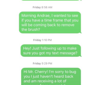 Cherry Pride - a text message sent by a customer - Lawn Services Near Me