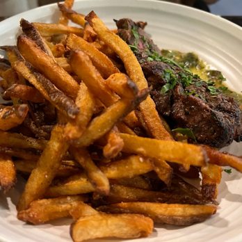 Nomad Eatery - chimichurri steak frites. Delicious and spicy chimichurri. - Mediterranean Near Me - El Segundo, California