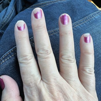River Oaks Nails - Got my nails done yesterday for my trip. Oh well! This is what happens when they use the towel they used to wipe the lotion off. - Nail Salons Near Me - Bakersfield, California