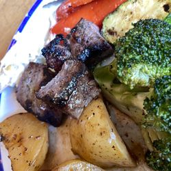 Colossus Greek Taverna - Lamb souvlaki with Greek potatoes, and roasted veggies