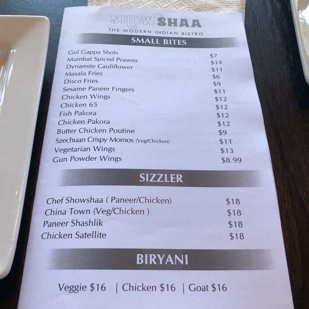 Showshaa - The Modern Taproom - Front of menu~ (June 2020) - Indian Near Me - Surrey, British Columbia