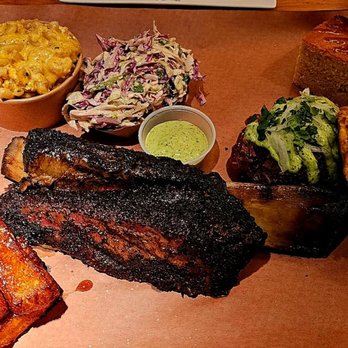 Bark Barbecue - Mac and cheese, cole slaw, queso frito, beef rib, smoked carnitas with tostones, cornbread. - Barbeque Near Me - Brooklyn, New York Bark Barbecue - Mac and cheese, cole slaw, queso frito, beef rib, smoked carnitas with tostones, cornbread. - Barbeque Near Me - Brooklyn, New York