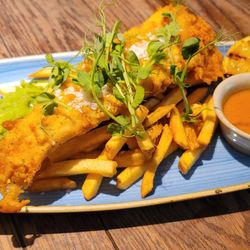 Giraffe - Cod and Chips. Good, but the top of the cod had way too much salt.