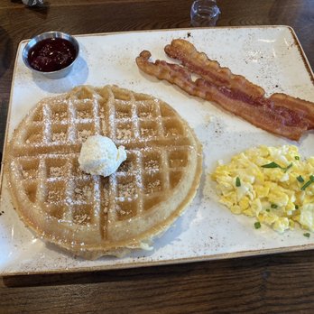 First Watch - Scrambled eggs with fluffy waffles and bacon - Breakfast & Brunch Near Me - Santa Rosa Beach, Florida