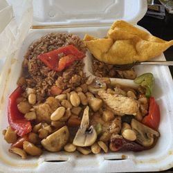 China Wok - Kung Pow chicken lunch combo UNDER TEN BUCKS FOR ALL THIS FANTASTIC FOOD!!