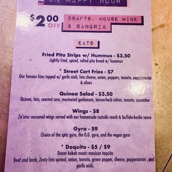 Spitz - Pacific Beach - Happy Hour Menu - Mon-Fri 3pm-6pm & all day Sundays - Mediterranean Near Me - San Diego, California Spitz - Pacific Beach - Happy Hour Menu - Mon-Fri 3pm-6pm & all day Sundays - Mediterranean Near Me - San Diego, California