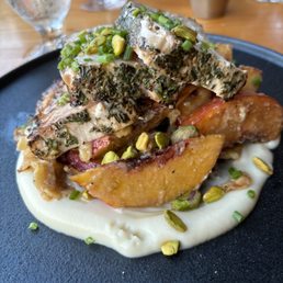 Swordfish with peaches, pistachio and turnips. Swordfish with peaches, pistachio and turnips.