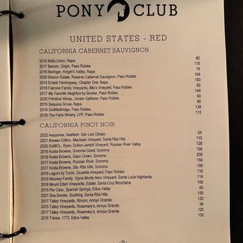 Pony Club Bar - Menu - Wine Bars Near Me - Paso Robles, California Pony Club Bar - Menu - Wine Bars Near Me - Paso Robles, California