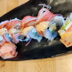 Tamashi - Tiger roll $12 - very good.  Like a shaggy dog (shrimp tempura, avocado, crab) plus cream cheese