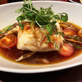 Koi Restaurant - Chilean Sea Bass with Mirin Broth and Shitake Mushrooms - Sushi Bars Near Me - New York, New York Koi Restaurant - Chilean Sea Bass with Mirin Broth and Shitake Mushrooms - Sushi Bars Near Me - New York, New York
